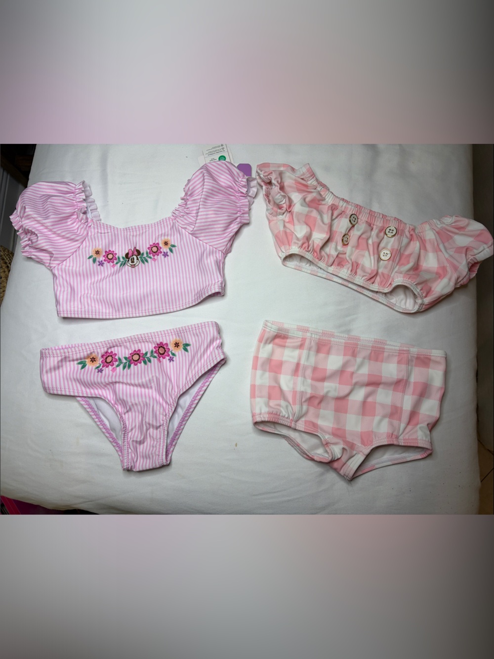 Janie &Jack Pink Striped & Gingham Kids Swim Bikini Set & Walmart Disney Minnie
